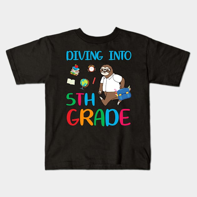 Diving Into 5th Grade Dabbing Sloth Back To School Kids T-Shirt by Camryndougherty